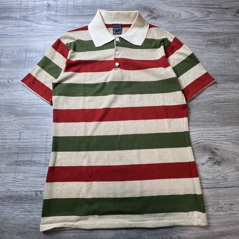 Robert Bruce Polo Shirt Mens M Multi Color Striped Vintage Knit Made in USA AA58